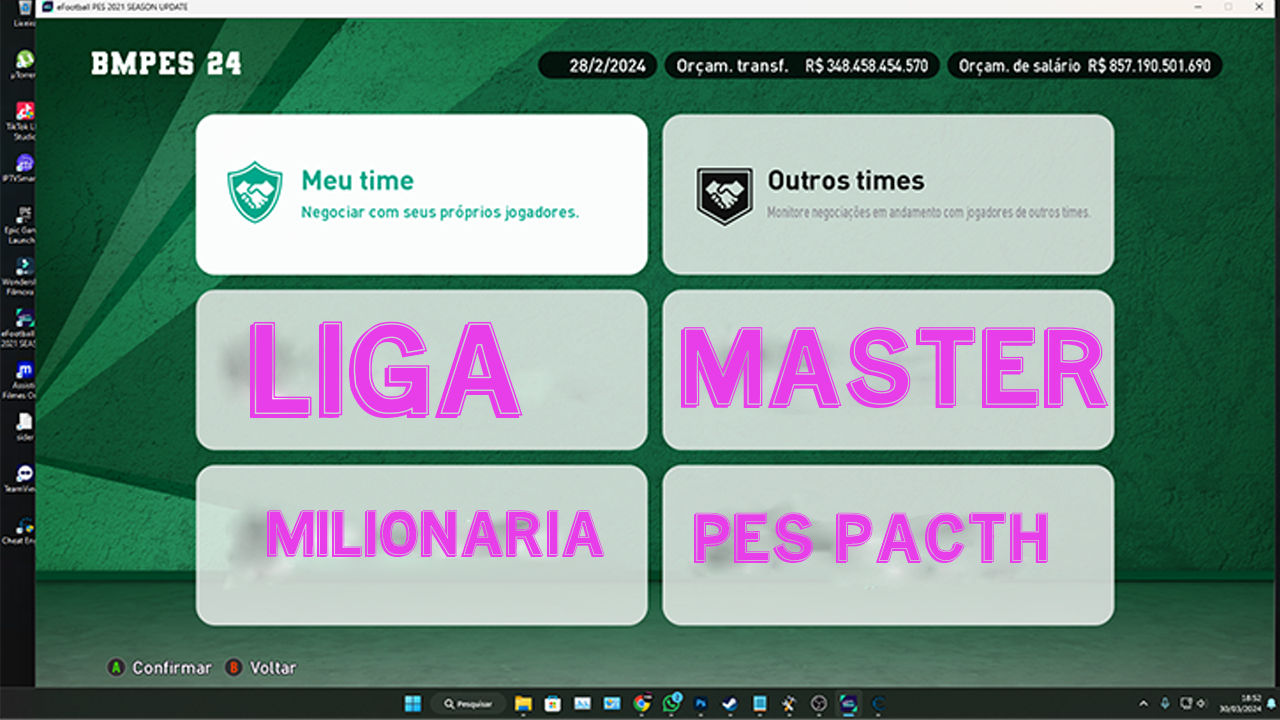 COMO COLOCAR DINHEIRO NA MASTER LEAGUE NO PES 21 PARA PACTHS 2024 PC